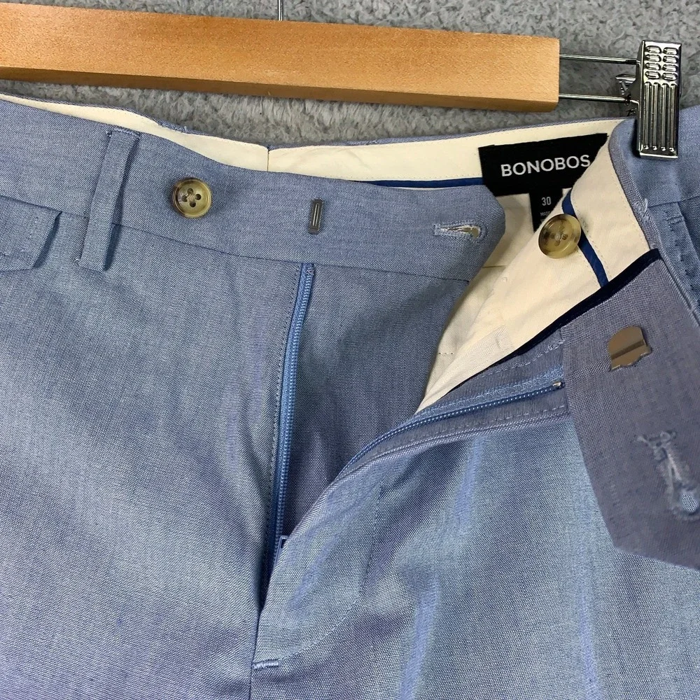 Bonobos Somelos Tocidos Dress Pants Mens 30x37 Blue Slim Stretch Unfinished Hem